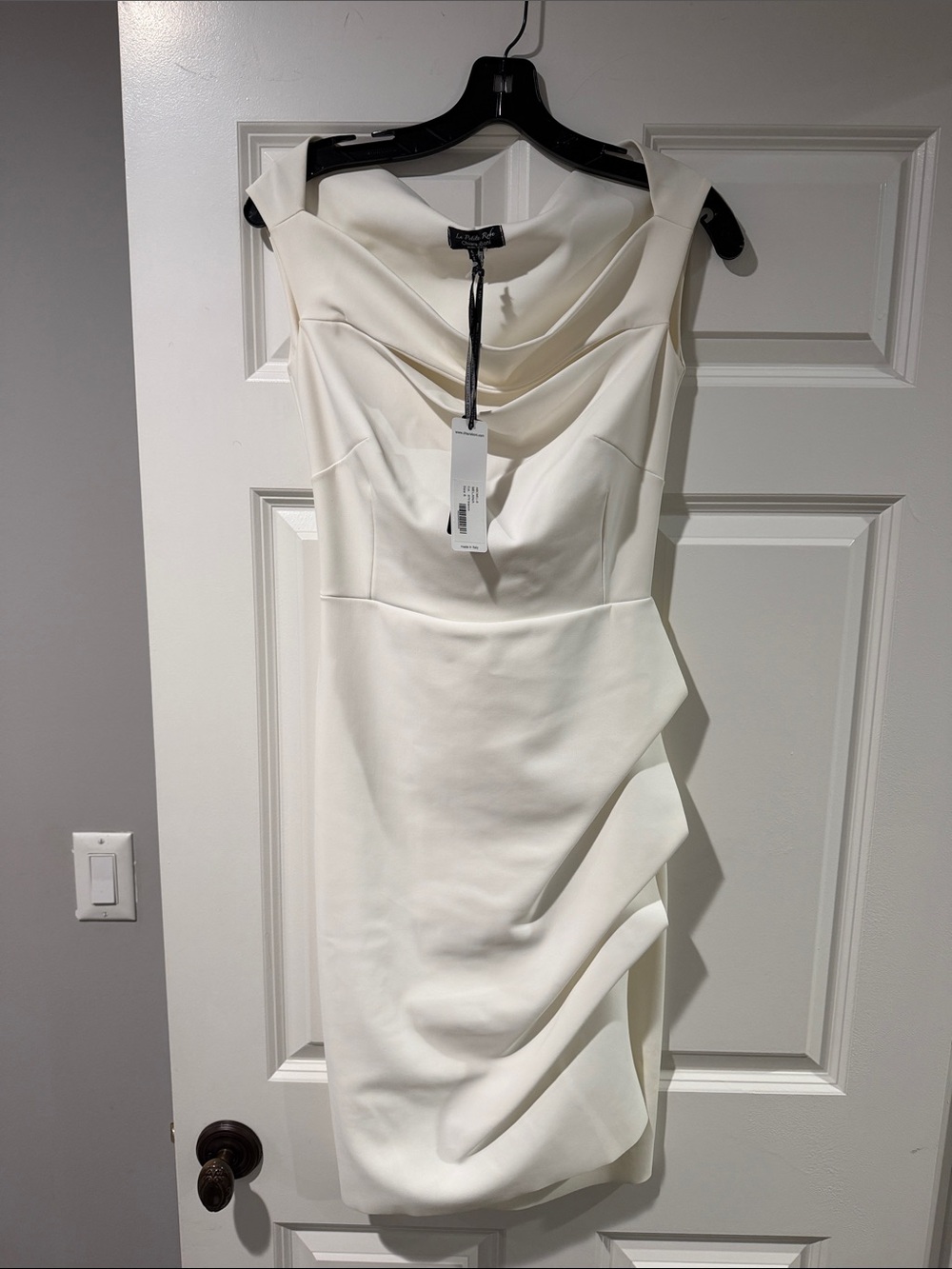 Chiara Boni Ivory Draped Midi Sheath Dress